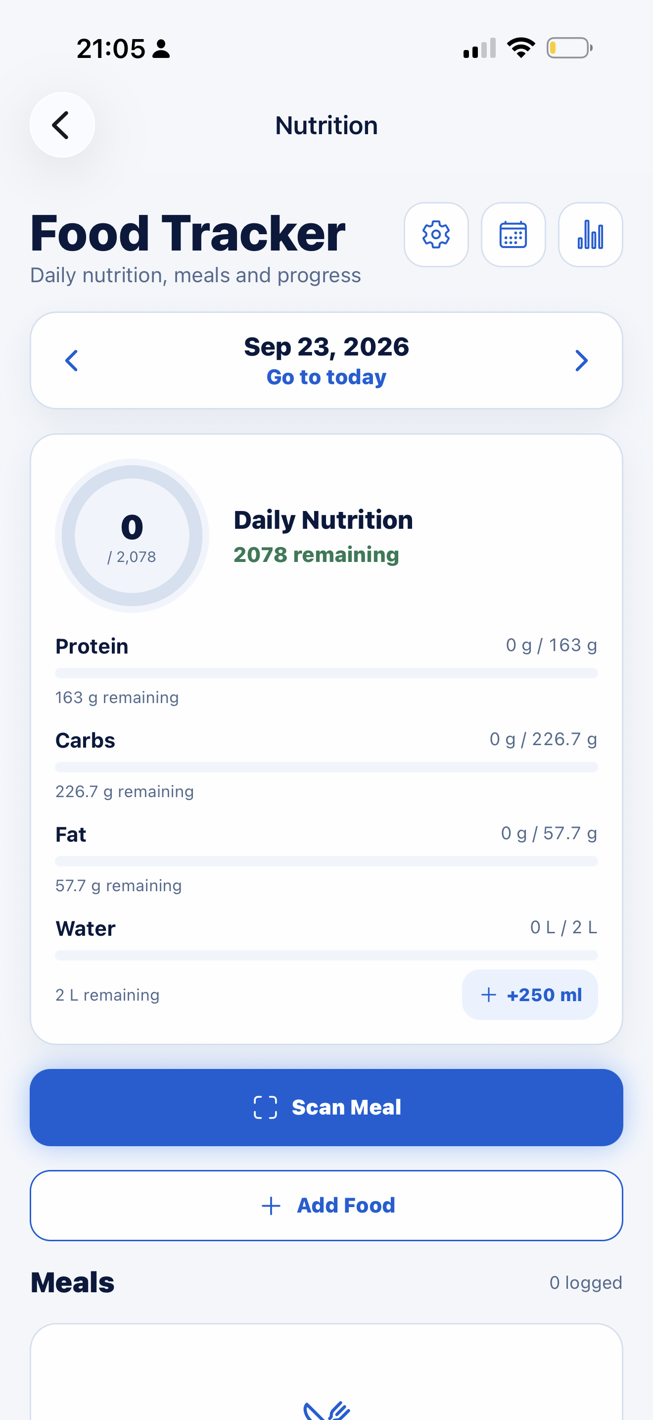 SERHILL app: daily food tracking and nutrition targets